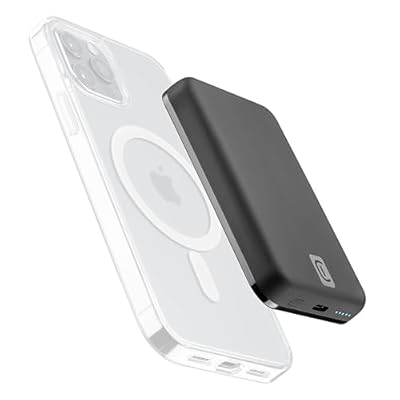 Cellularline | Wireless Power Bank mag 5000 | Cargador portátil Compatible con ecosistema mag Safe - Capacidad 5000mAh - Carga inalámbrica 7.5W - 1xUSB-C 18W - para iPhone 12 y posteriores - Negro