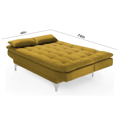 Image of Casaliving Danny Sofa Cum Bed for Living Room Premium Fabric Sofa New 3 Seater Sofa Cum Bed Velvet Fabric with 2 Cushions and Suitable for All Indoor (Yellow)