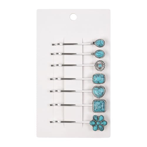 Boho Hair Pins 7 Packs Vintage Silver Bobby Pins for Women Bohemian Stone Hair Clips for Thick or Thin Hair Retro Western Style Turquoise Hair Accessories