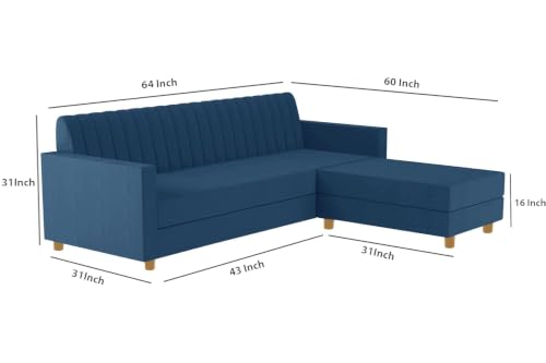 Image of Rosebell 3 + 1 Four Seater - Wooden L Shape Convertible Sofa Set for Living Room Furniture Set Upholstery-Velvet Fabric, Modular Sectional Couch for Home & Office - Blue
