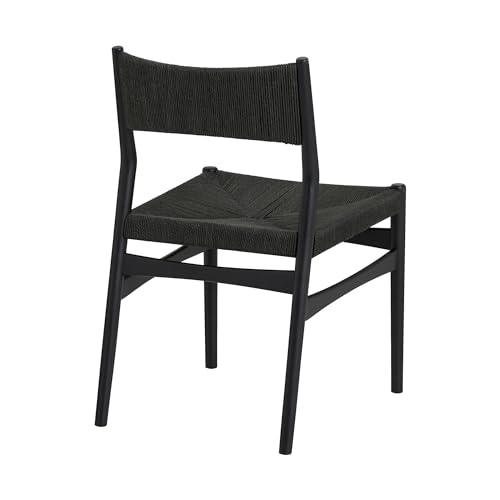 Armen Living Pasadena Erie 5 Piece Round Dining Set in Natural Oak Finish with Black Paper Cord Chairs