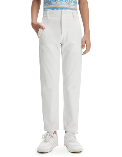 M MAELREG Boys Dress Pants with 4 Pockets Stretch Straight Fit Quick Dry School Uniform Outdoor Boys Golf Pants White