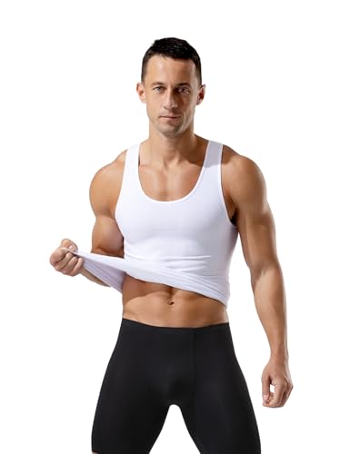 Casey Kevin Compression Shirts for Men Body Shaper Tank Top Slimming Undershirts Vest Gym Gear Sleeveless Shapewear 4 Pack,White*4,X-Large