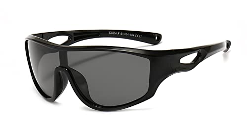 ALWAYSUV Gafas de sol para niños, polarizadas, protección UV400, gafas de sol deportivas de béisbol, ciclismo, gafas de goma flexibles para niños y niñas de 3 a 7 años, Negro , Medium Cover
