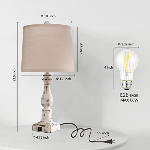Roria Touch Control Rustic Table Lamps Set Of 2, 3 Way Dimmable Vintage Bedside Nightstand Lamp With Dual Usb Charging Ports, Antique White Resin Desk Lamp For Bedroom Living Room, 2 Bulbs Included #TOP5