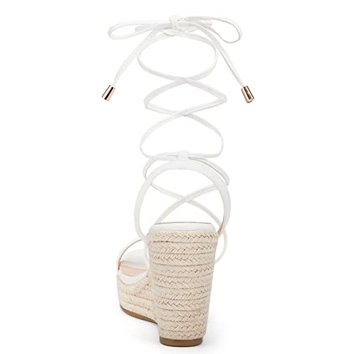 Image of Coutgo Women's Espadrille Wedges Lace Up Platform Ankle Cross Strap Slingback Summer Dress Sandals