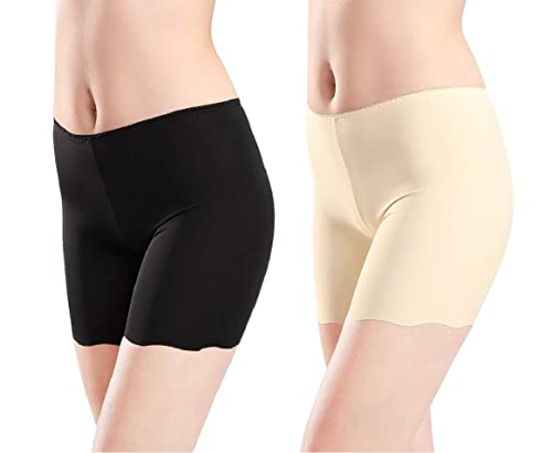 جلامروت سروال داخلي قصير بدون خياطة من الحرير الثلجي للنساء/الفتيات/شورت ركوب الدراجات/شورت تحت التنورة، مقاس واحد (اسود/ابيض/بيج)