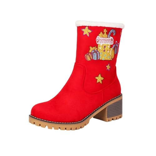 Generisch Botas decorativas para árbol de Navidad para mujer, botas de Navidad para mujer, botas festivas con ambiente navideño, botas cálidas de invierno, rojo, 38 EU