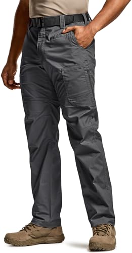 CQR Men's Utility Flex Cargo Pants, Classic-Fit Casual Stretch Work Pants, Water Resistant Lightweight Tactical Hiking Pants