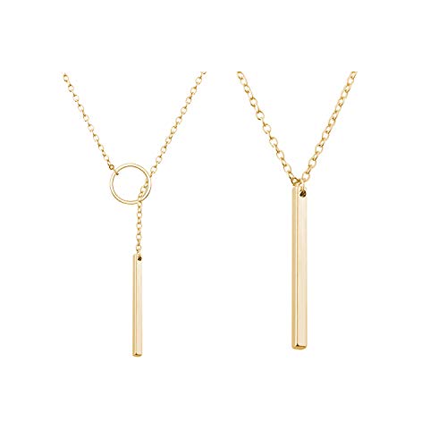 6Pcs Long Pendant Necklace Dainty Layered Bar Leaf Three Triangle Arrow Discs Flower Hexagon For Women (2pcs gold necklace)