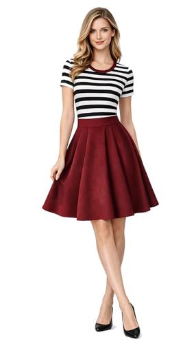 Image of BI.TENCON Women's Striped Pleated Casual A-Line Dresses Knee Length with Pockets