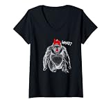 Womens Funny Gorilla Wearing Lipstick and Hair Bow V-Neck T-Shirt