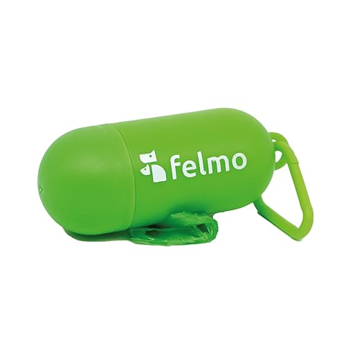 felmo Poo Bag Holder Dispenser for Dogs in felmo Green Two Rolls of Biodegradable, Tear-Resistant and Leak-proof Waste Bags for Safe Walking with Carabiner Hook