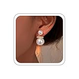 Asdinbrettan Pendientes colgantes de doble perlas, joyería de oreja de perla escalonada en tono dorado, elegante orejas en capas, elegante accesorio de oreja de doble perla para el estilo de moda
