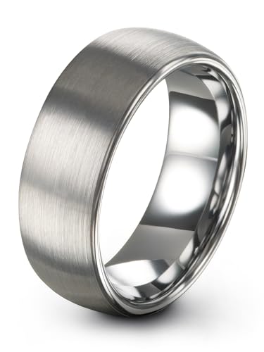 Charming Jewelers Tungsten Wedding Band Ring 7mm Men Women Comfort Fit Grey Dome Brushed Size 9.5