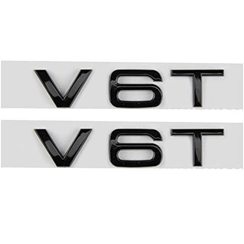 Image of 2pcs Glossy Black ABS Letter Number V6T Emblem for AUD Car Styling Side Badge Discharge Logo Sticker