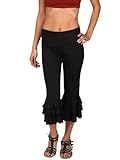 Bocymolay Women Casual Capri Pants Ruffle Hem Flare Knee Length Leggings Yoga Pants Workout Athletic Summer(Ruffle Black,XL)
