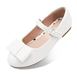 Stelle Girls Mary Jane Dress Shoes Ballerina Flat with Bow for Toddler/Little/Big Kids(GMJ009-White,7MT)