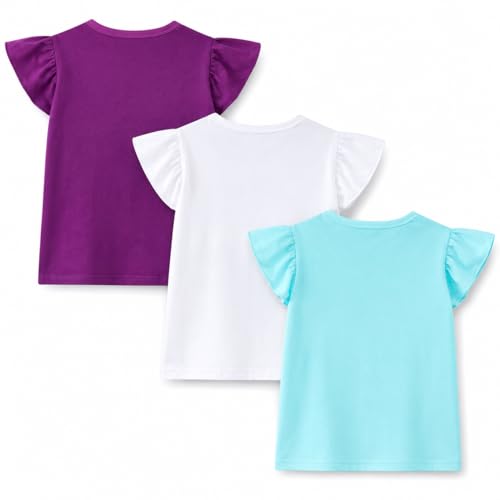 Image of Girls Graphic T Shirts 3 Pack 100% Cotton Short Sleeve Tees for Toddler Little Big Girls Cute Printed Casual Summer Tops