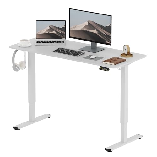 Preisvergleich Produktbild SANODESK Höhenverstellbarer Schreibtisch 140x60 cm, Schreibtisch Höhenverstellbar Elektrisch Ergonomischer Steh-Sitz Tisch Computertisch mit Memory-Funktion(Weiß)