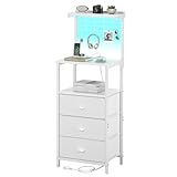 sthmec Mesitas de noche altas con estación de carga, cómoda de mesa alta para