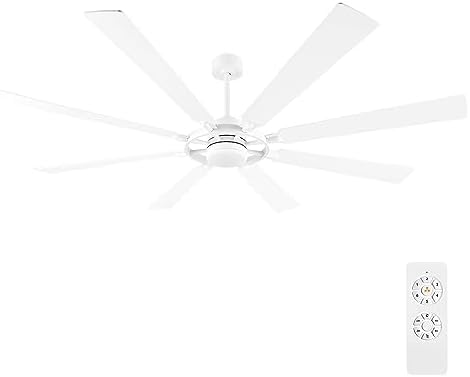 ELEHINSER 80" Ceiling Fan with Lights and Remote Control, Wood 8 Blades 6-Speed Noiseless Reversible DC Motor, 3 Downrods, Modern Large Ceiling fan for Covered Patio Bedroom Living Room Office, White