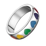 TOYANDONA Anillo Superficie Lisa y Resistente al Desgaste de Acero de Titanio Forma de Corazón Arcoíris y Obsequio de San Valentín Adecuado para Fiesta