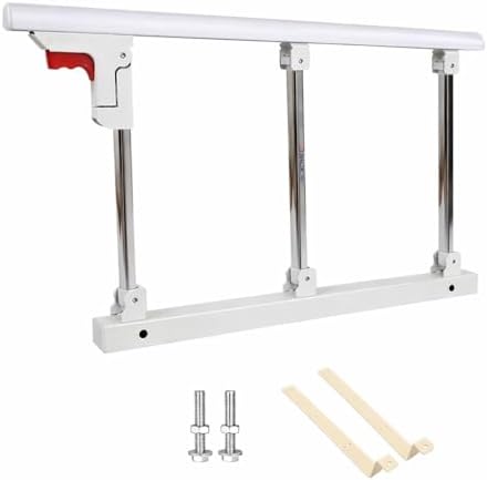 DIALDRCARE Foldable Stainless Steel Bed Rail Guard for Elderly, Adults Assist Handle, Bed Guardrails Grab Railway for Disabled Patient Pregnant Women Handicap (Size: 70 x 40 cm, Colour: White, Silver)