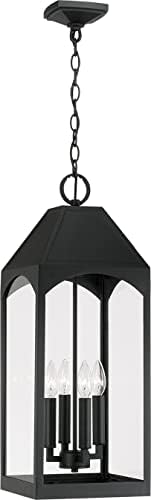 Capital Lighting 946342BK Burton Clear Glass Outdoor Hanging Lantern, 4-Light 240 Total Watts, 27" H x 10" W, Black