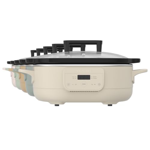 Image of MAGNIFIQUE 6 Quart Programmable Slow Cooker Removable Healthy Nonstick Pot - Small Kitchen Appliance for Family Dinners - Serves 6+ People - Heat Settings: Keep Warm Sage Green