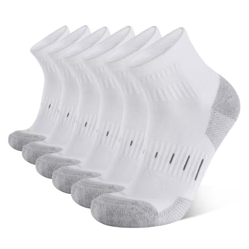 YOJOOM Socken Herren Quarter Sportsocken 43-46 39-42 Baumwolle Laufsocken mit Frotteesohle Halbhoch Socken Atmungsaktive Arbeitssocken (DE/NL/SE/PL, Numerisch, 43, 46, Regular, Regular, Weiß 6 Paar) 1