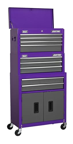 Sealey American PRO® 9 Drawer Topchest, Mid-Box & Rollcab Stack/Tool Chest on Wheels - Purple - AP2200BBCPSTACK