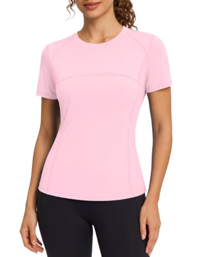 Image of Gyabnw Womens Gym Tops Short Sleeve Crew Neck Workout T Shirt Pink