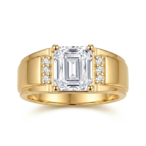 CTIEIP Luxury Men's Moissanite Ring with Diamond 10K 14K 18K Gold 3CT Emerald Cut Moissanite Wedding Engagement Rings for Men Size 4-16