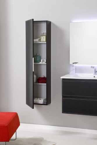 Cuero Wall 32-Inch Wide, Black Bathroom Vanity Cabinet Set, Storage Furniture Black Caw Leather In Front, Single Sink, Black Tempered And Optical Glass Countertop Console, Wall Mounted, Made In Spain (European Brand) #TOP4