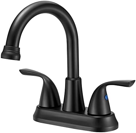 Bathroom Faucets, Faucet for Bathroom Sink 4 Inch 2 Handle Centerset, Bathroom Sink Faucet 3 Hole, Lead-Free, Matte Black Faucets for Bath Vanity Fixtures (Not Include Hot & Cold Water Lines)