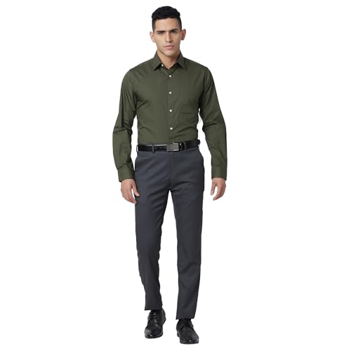Image of Raymond Men Slim Fit Solid Pattern Pure Cotton Semi Cut Away Collar Full Sleeve Formal Shirt
