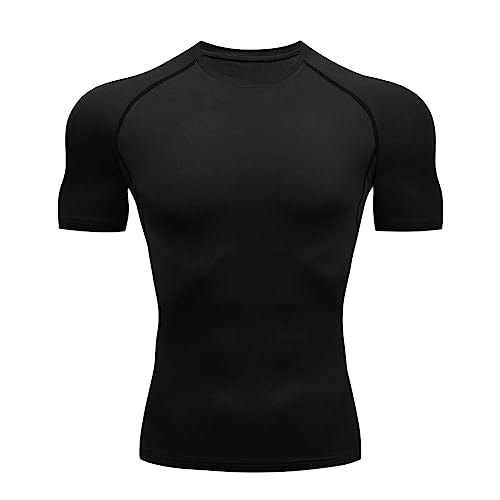 Camiseta Compresión para Hombre Camiseta Deportiva de Manga Corta Camiseta de Gimnasia de Secado Rápido Apretado Compresión Capa Base Manga Corta Camiseta Culturismo Tops para Fitness Correr Gym A XS
