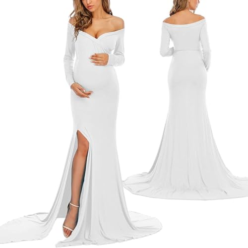 Robe de maternité extensible blanche confortable pour femme enceinte taille M - 5