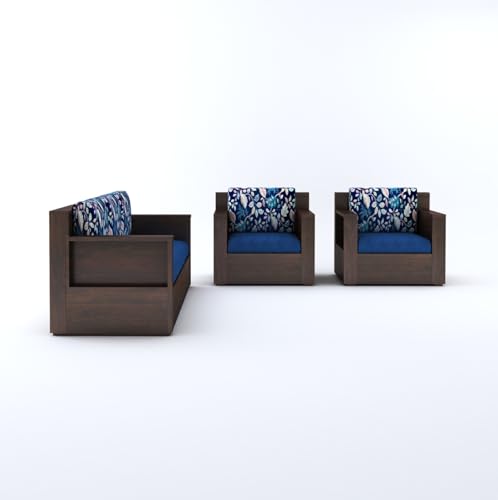 Image of Sheesham Wood 5 Seater Sofa Set with Cushion for Living Room Home Hall Wooden 3+1+1 Sofa for Hotel Office (Walnut Finish)