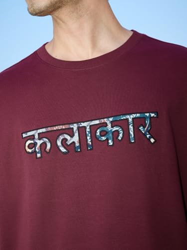 Image of The Souled Store Mr. Soul Men and Boys Short Sleeve Round Neck Purple Graphic Printed Cotton Oversized T-Shirts