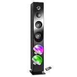 Tour de Son avec Lecteur CD Blacktower, Bluetooth, Radio FM et USB, 100W, Télécommande, Jeu de lumière 2 Boules Lumières Disco