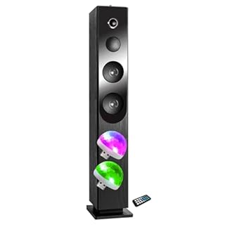 Tour de Son avec Lecteur CD Blacktower, Bluetooth, Radio FM et USB, 100W, Télécommande, Jeu de lumière 2 Boules Lumières Disco