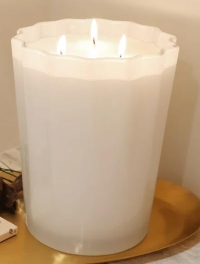 Sand & Fog 57oz Scented Soy Wax Blend Glass Scalloped Candle with Rubber Wood Lid Made with Essential Oils (Ocean Mist)