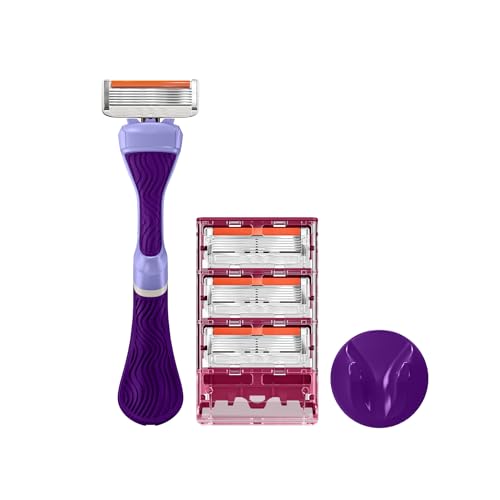 Dollar Shave Club for Women | 1 Purple Wavy Grip Handle, 4 Razor Refills, 1 Shower Hanger | Razors for Women, Womens Razors for Shaving
