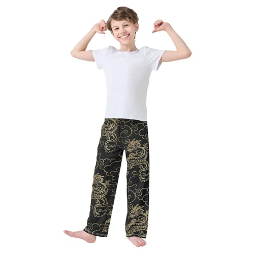 Boys' Pants Dragon Animal Black Long Bottoms Jogger Pants Elastic Waist Trousers with Pockets S-XL2