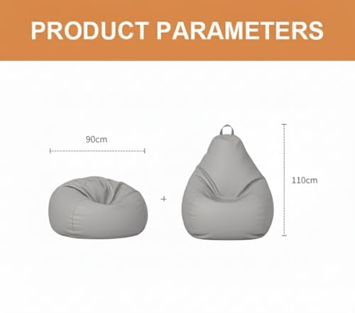 Image of 4XL Leatherette Bean Bag Chair with Footrest & Cushion with Beans Filled (Ready to Use) Color- (Light Grey, Bean Bag Only)