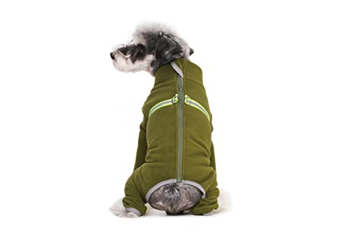 BT Bear Winterkleidung für kleine Hunde, warmer Wintermantel, weiches Fleece mit reflektierendem Reißverschluss, Hunde-Einteiler für Welpen, Haustier-Pyjama, Kostüm, Bekleidung (Olivgrün, Größe M)