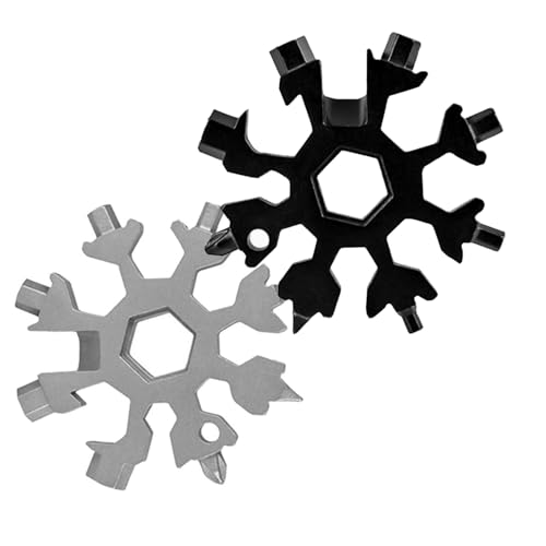 UOPR 軽量小型 多機能 工具 キーホルダー 自転車 マルチツール 内六角 外六角 栓抜き ドライバー ソケットレンチ 耐久性 ステンレス鋼製 雪花デザイン 家電修理用 (シルバーとブラック)