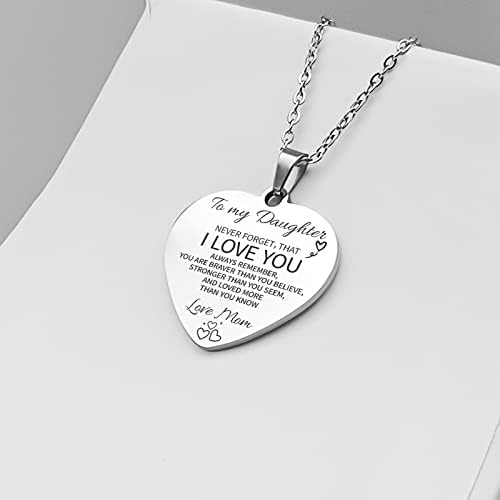 HAYOUWAY Daughter Necklace Gift with Message from Mum Dad, Granddaughter Necklace Love Heart Pendant Necklace Inspirational Mother Daughter Necklace Gift for Teen Girls Women for Birthday Christmas
